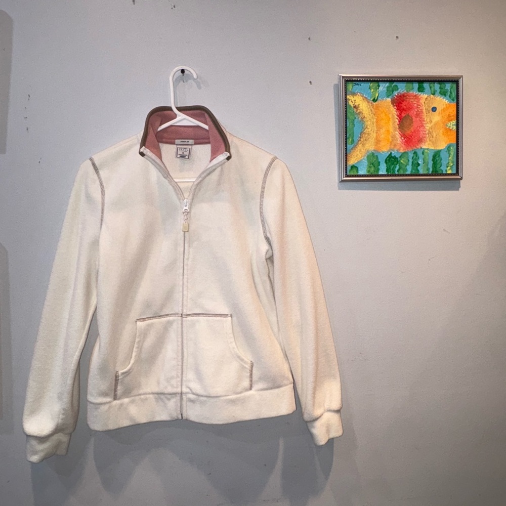 Old Navy Off-White Bomber Jacket with Pink Accents